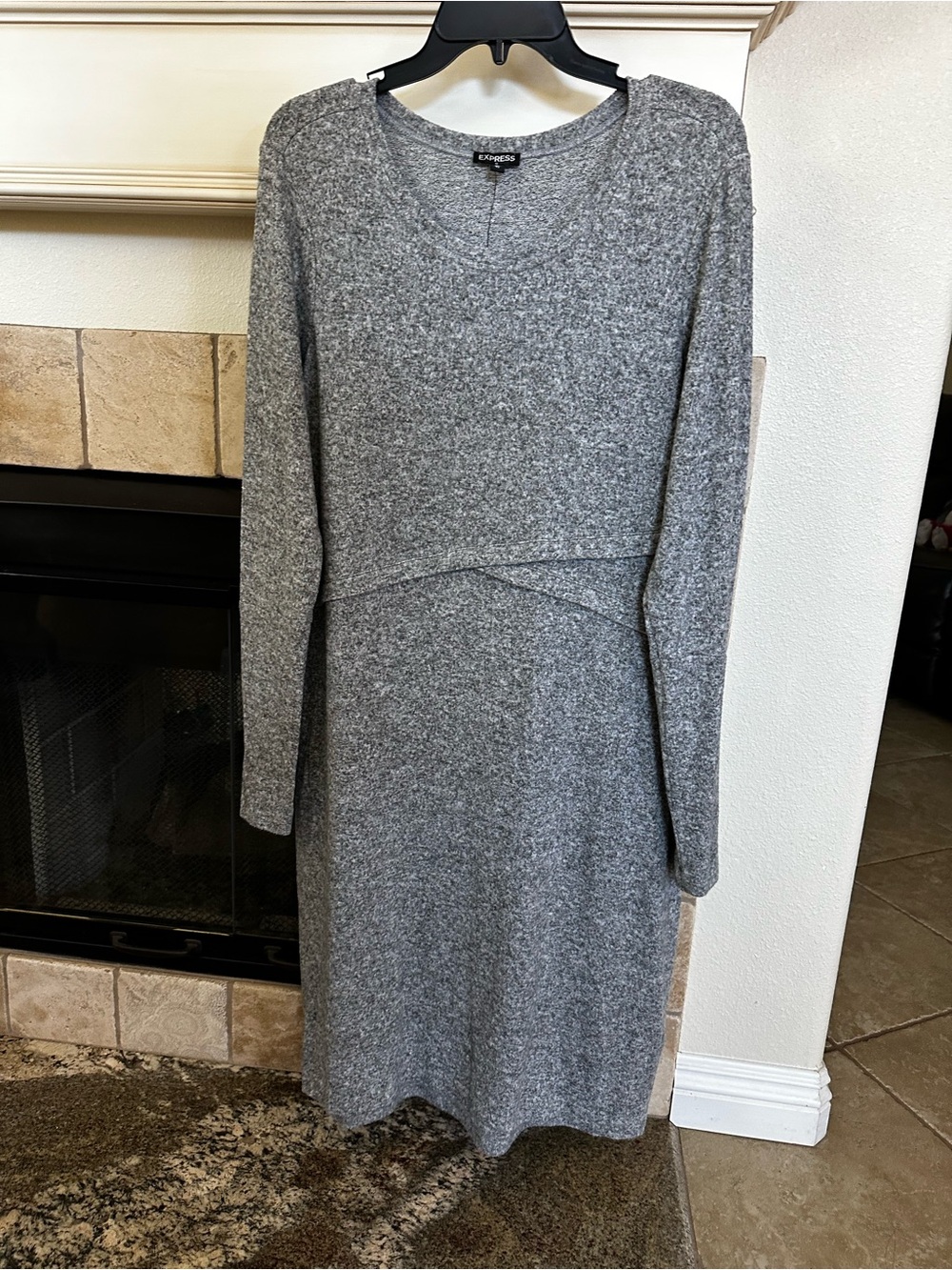 Express Heather Gray Long-Sleeve A-Line Knit Midi-length Dress Size XL NWT